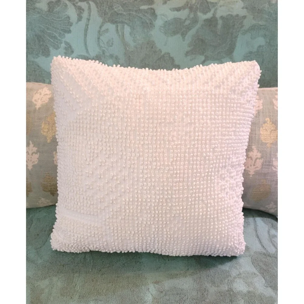 Upcycled Embroidered Flower Basket & Chenille Pillow — Handmade Shabby Chic